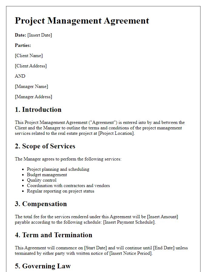 Letter template of project management agreement for real estate projects.