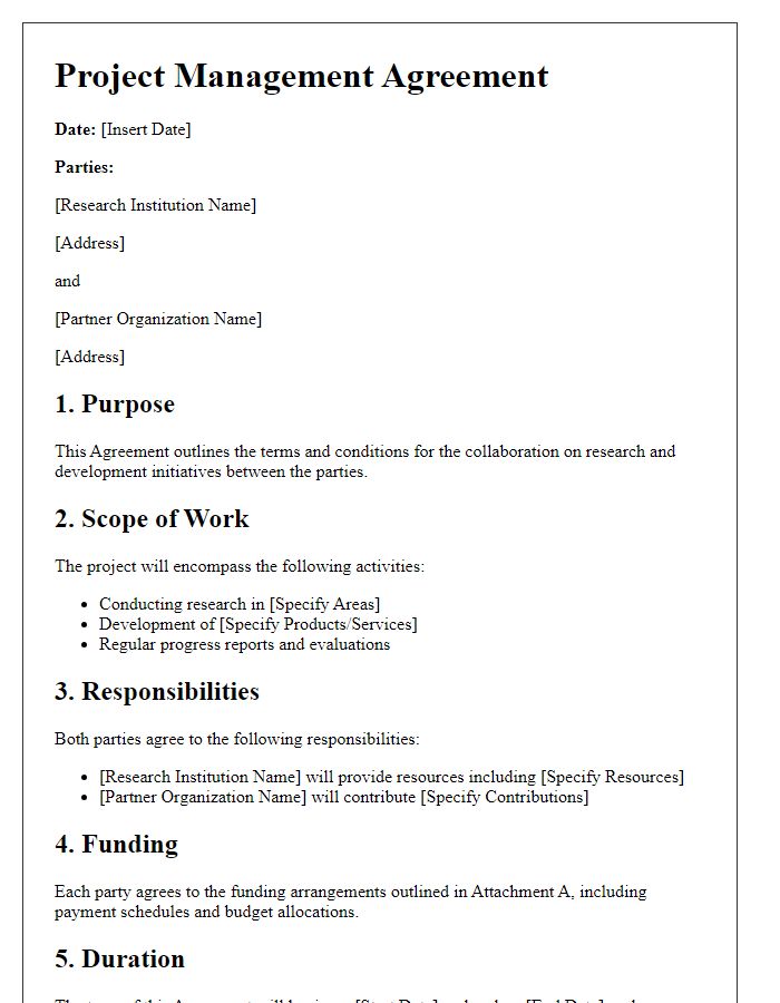 Letter template of project management agreement for research and development initiatives.