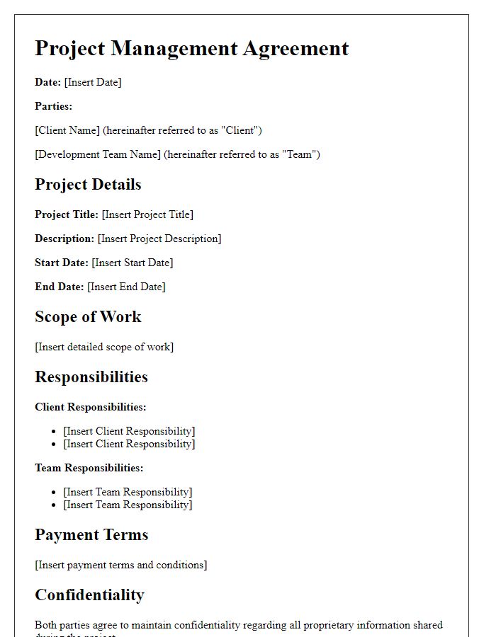 Letter template of project management agreement for software development teams.