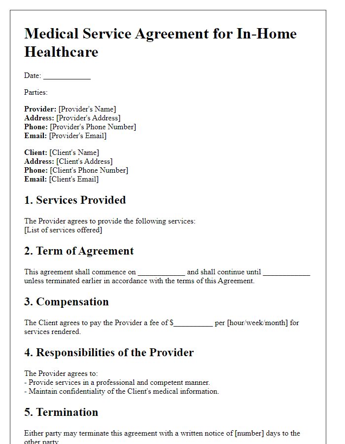 Letter template of Medical Service Agreement for In-Home Healthcare