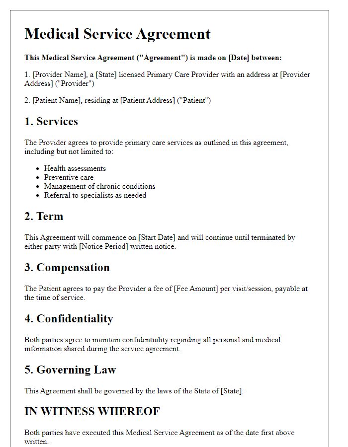 Letter template of Medical Service Agreement for Primary Care Providers