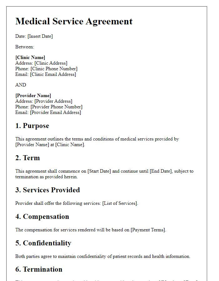 Letter template of Medical Service Agreement for Specialty Clinics