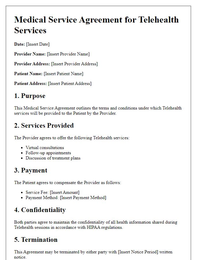 Letter template of Medical Service Agreement for Telehealth Services