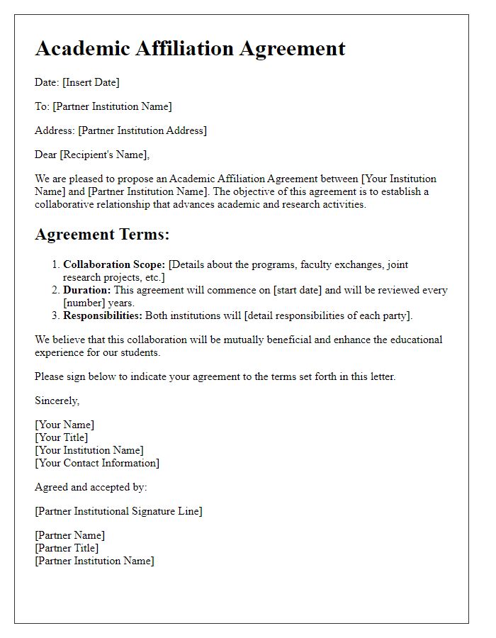 Letter template of academic affiliation agreement