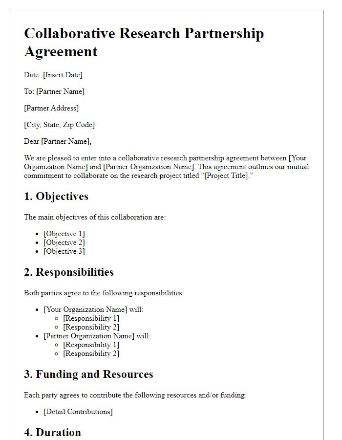 Letter template of collaborative research partnership agreement