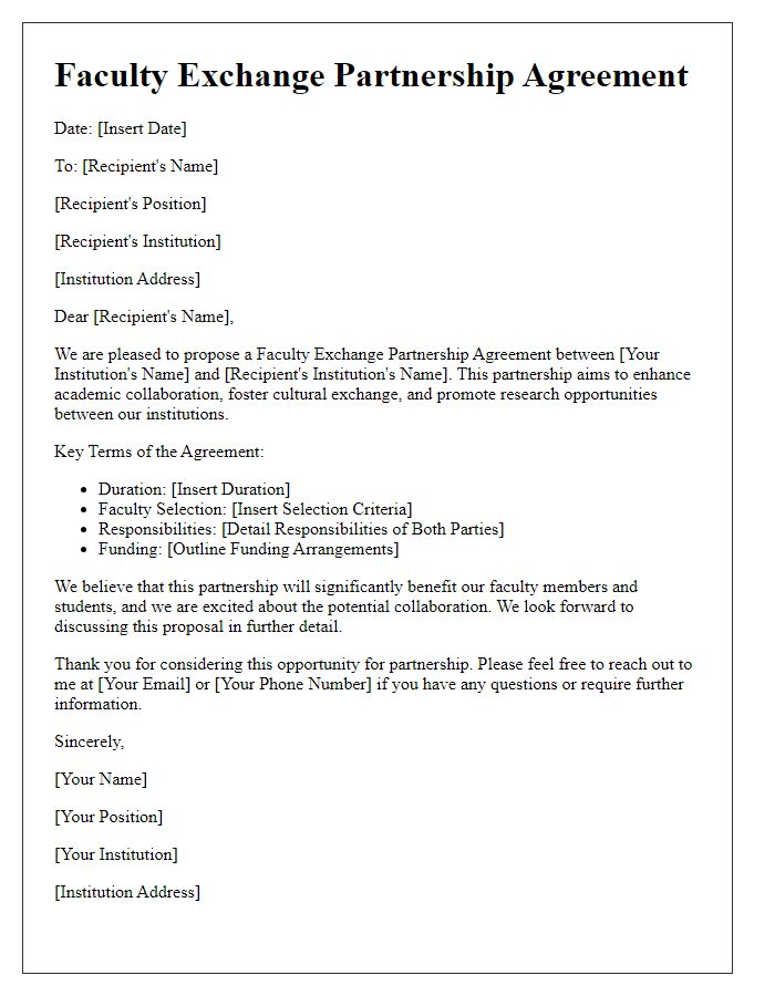 Letter template of faculty exchange partnership agreement