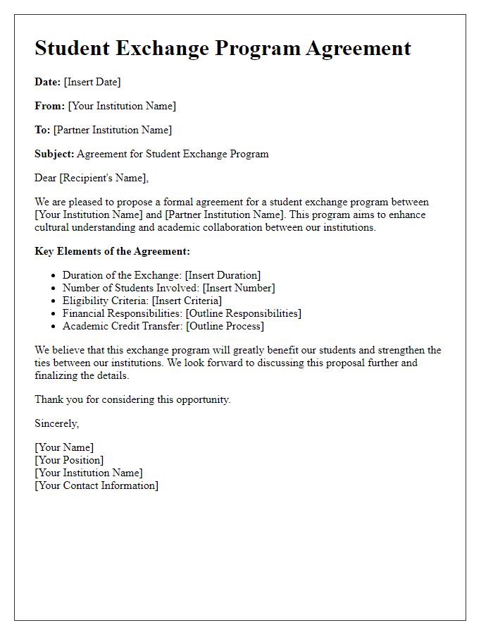 Letter template of student exchange program agreement