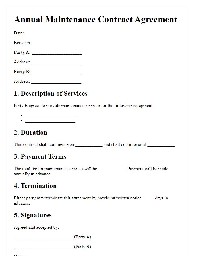 Letter template of Annual Maintenance Contract Agreement