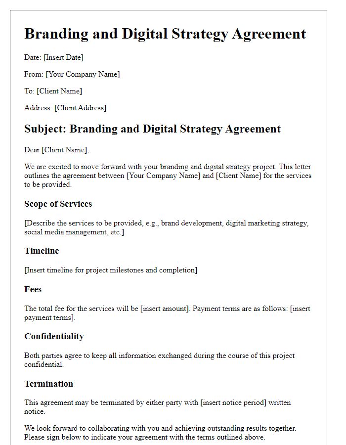 Letter template of branding and digital strategy agreement