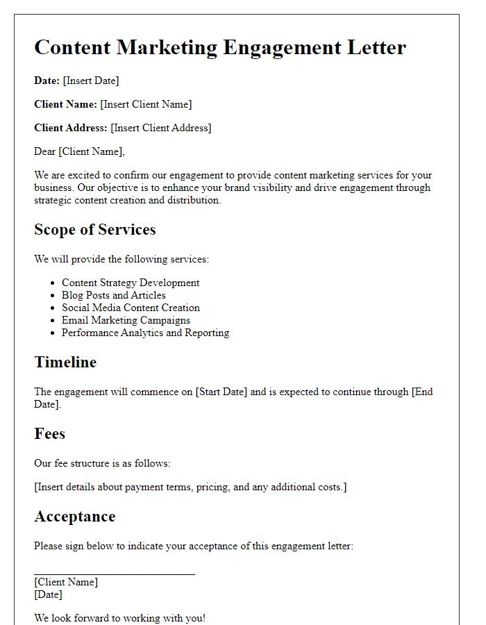 Letter template of content marketing engagement letter