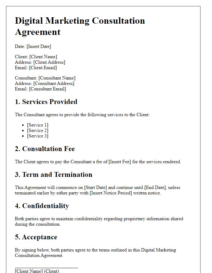 Letter template of digital marketing consultation agreement