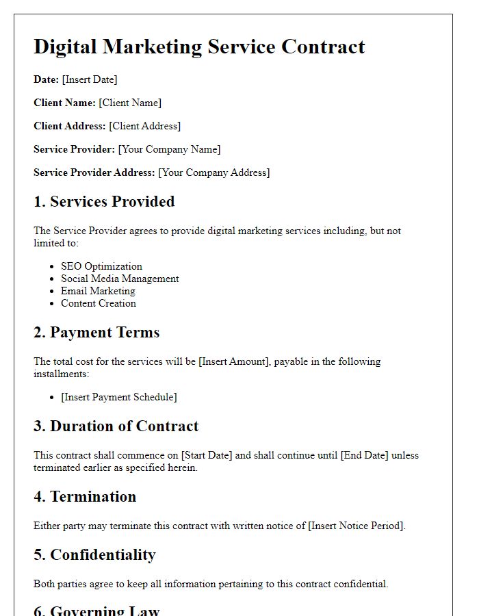 Letter template of digital marketing service contract