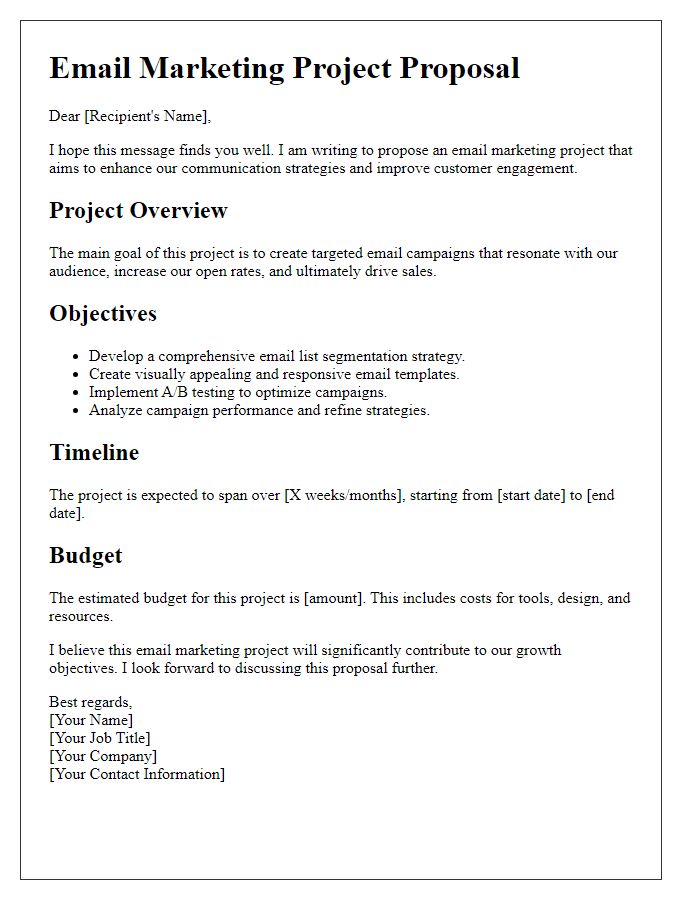 Letter template of email marketing project proposal