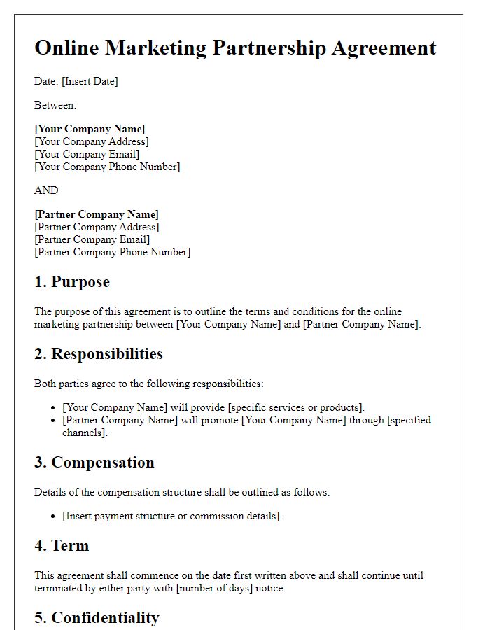 Letter template of online marketing partnership agreement