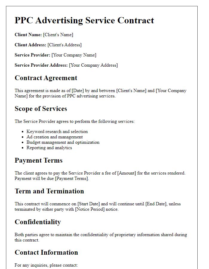 Letter template of PPC advertising service contract