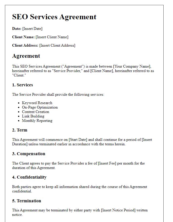 Letter template of SEO services agreement