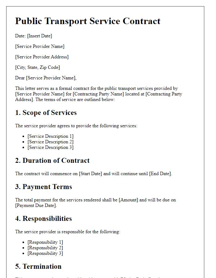 Letter template of public transport service contract