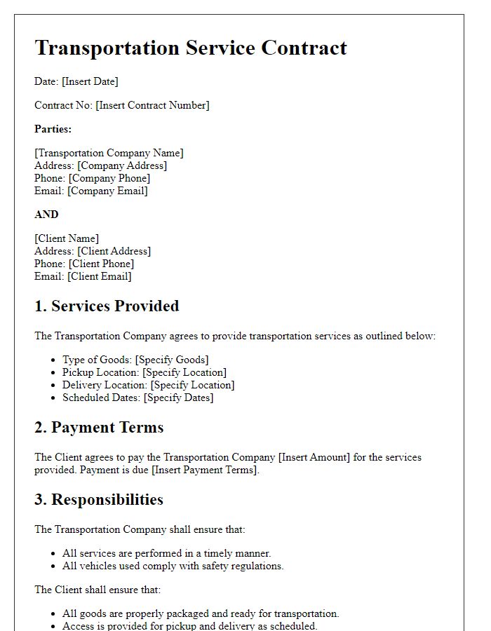 Letter template of transportation service contract