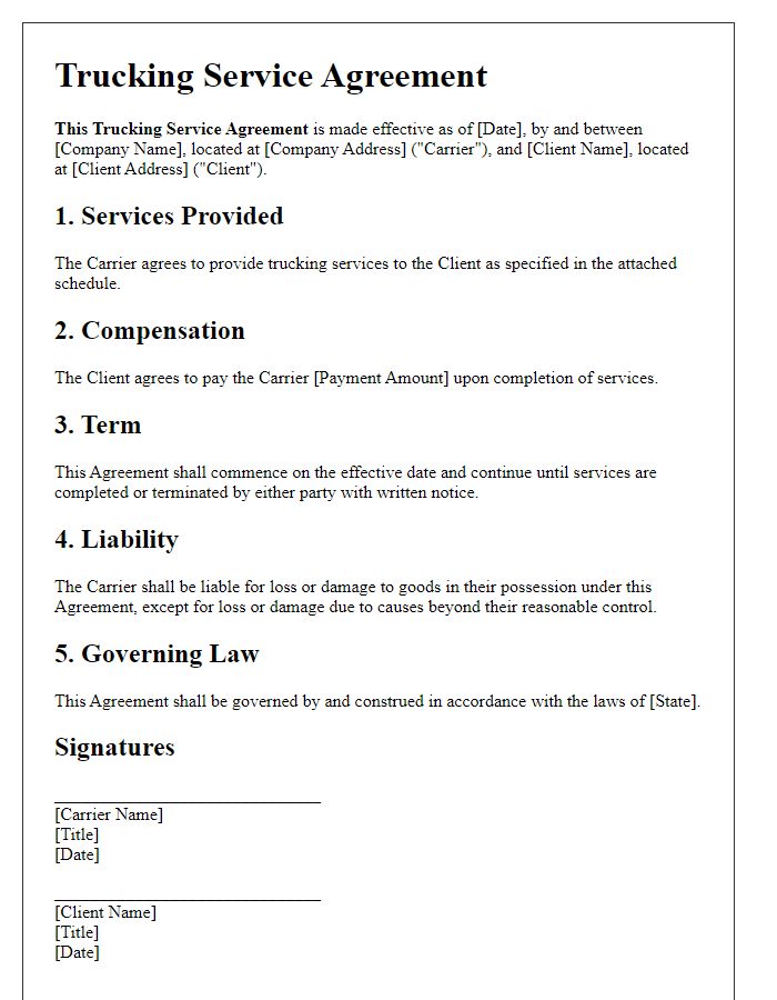 Letter template of trucking service agreement