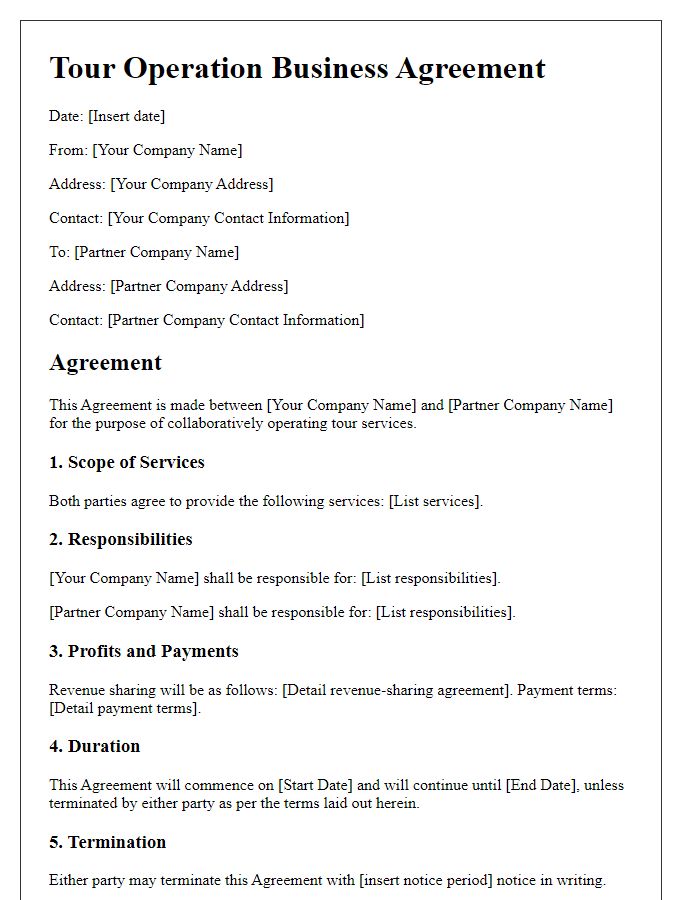 Letter template of tour operation business agreement