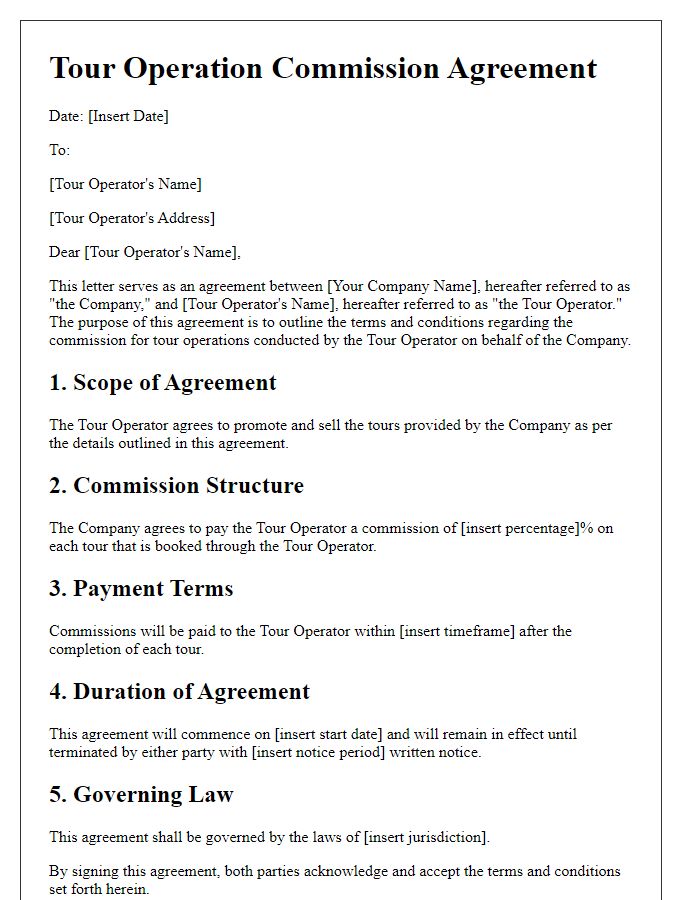 Letter template of tour operation commission agreement