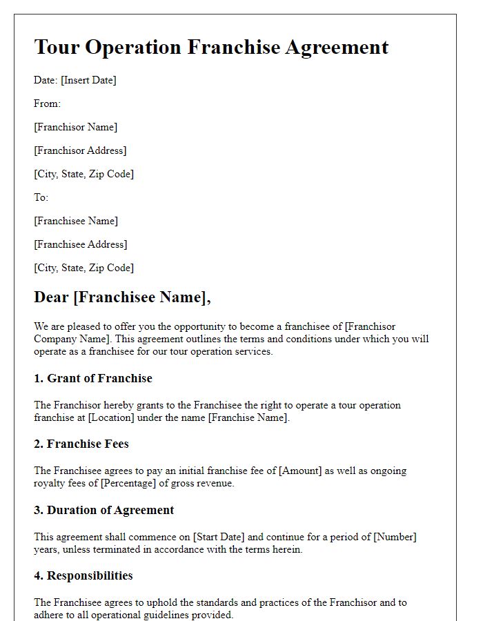 Letter template of tour operation franchise agreement