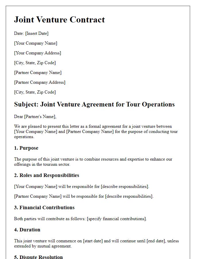 Letter template of tour operation joint venture contract