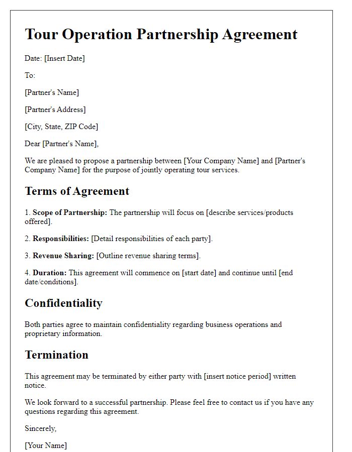 Letter template of tour operation partnership agreement