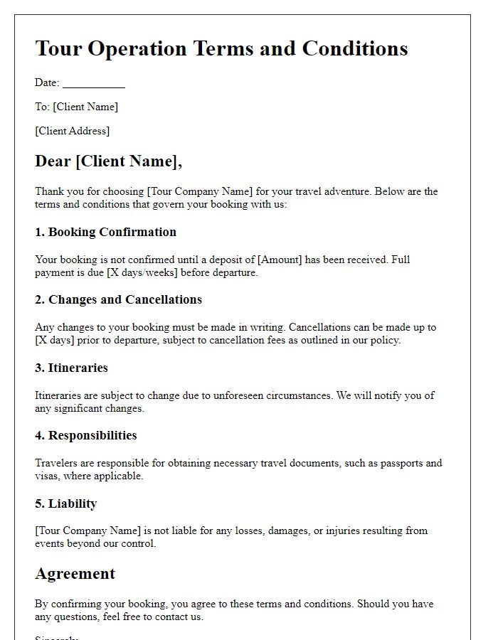 Letter template of tour operation terms and conditions