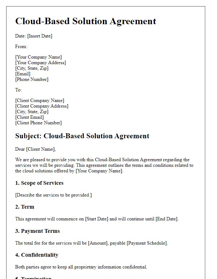 Letter template of cloud-based solution agreement