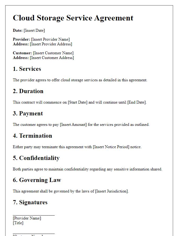 Letter template of cloud storage contract