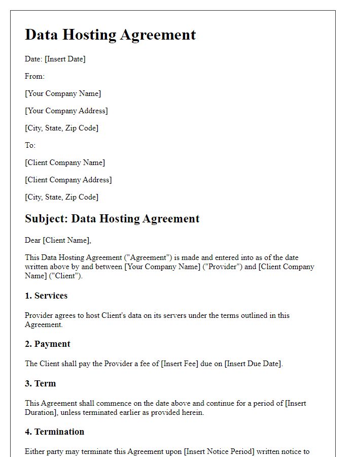 Letter template of data hosting agreement