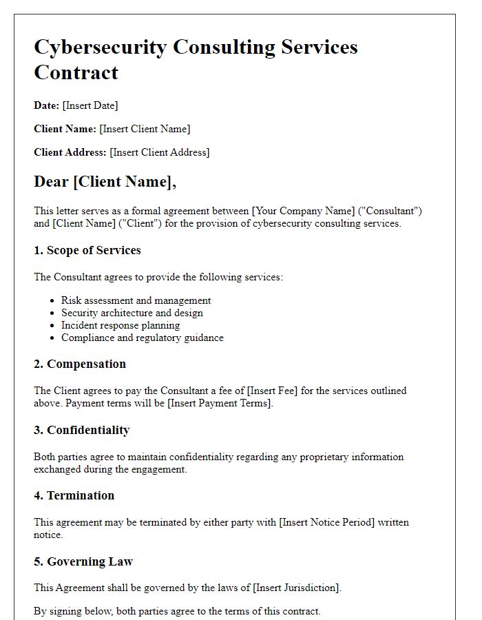 Letter template of cybersecurity consulting services contract