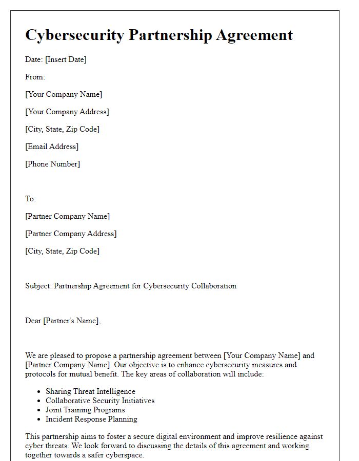 Letter template of cybersecurity partnership agreement