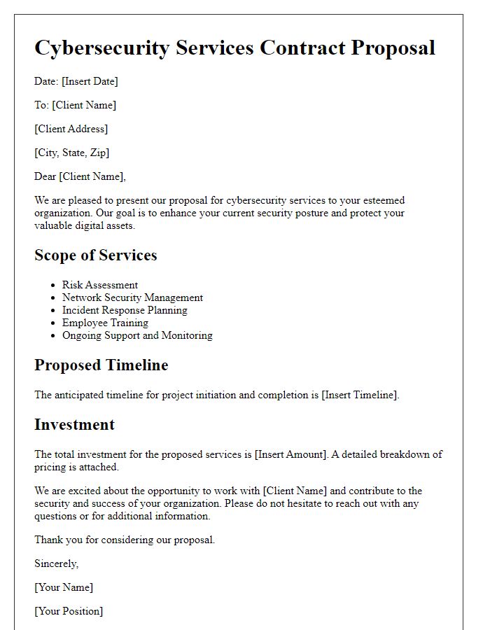 Letter template of cybersecurity services contract proposal