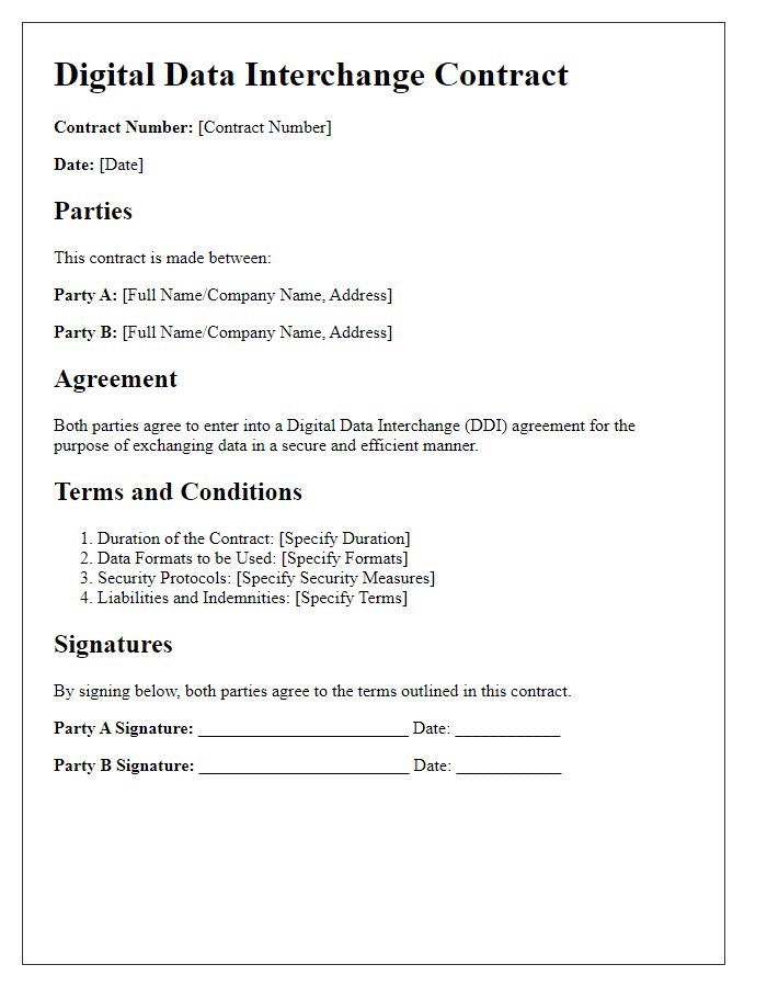 Letter template of Digital Data Interchange Contract