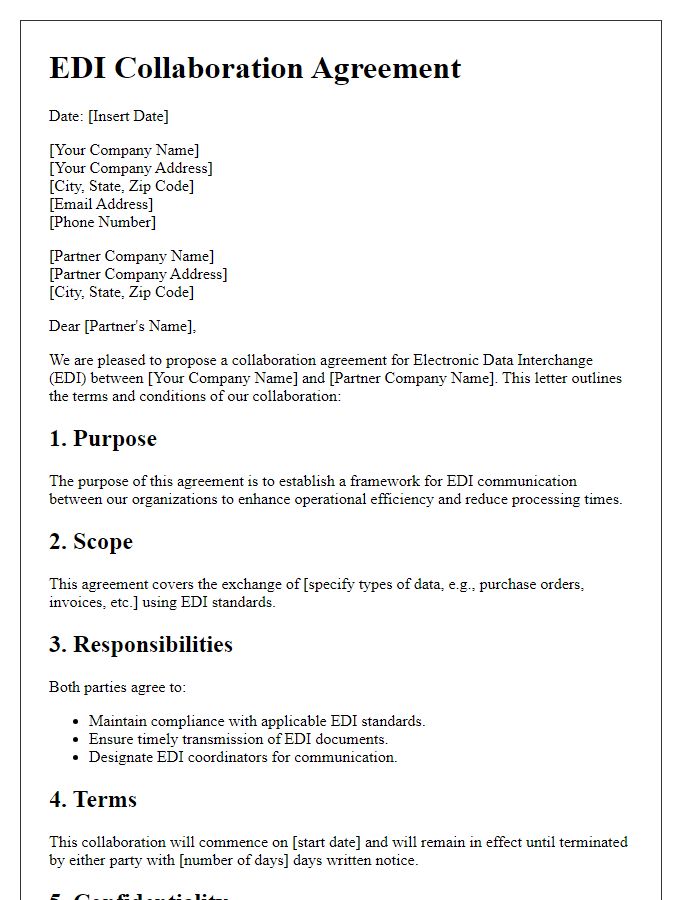 Letter template of EDI Collaboration Agreement