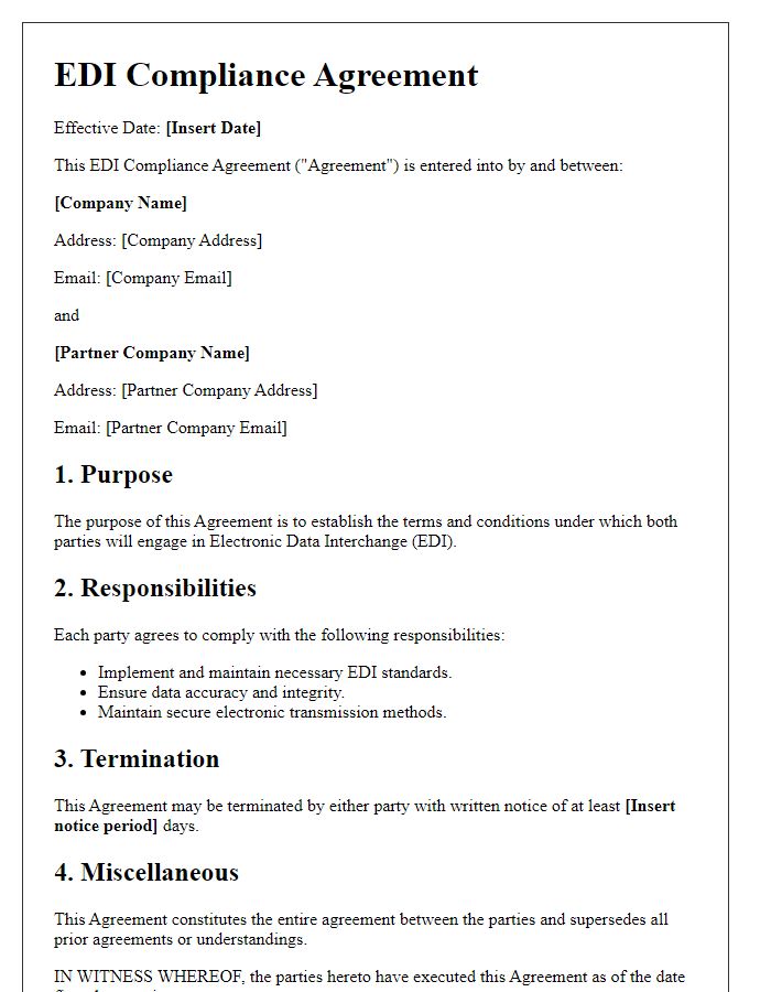 Letter template of EDI Compliance Agreement