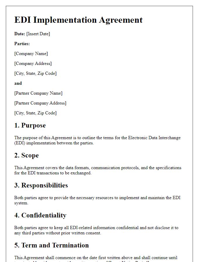 Letter template of EDI Implementation Agreement