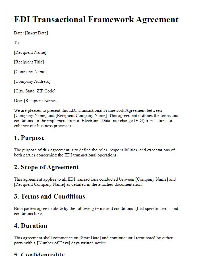 Letter template of EDI Transactional Framework Agreement