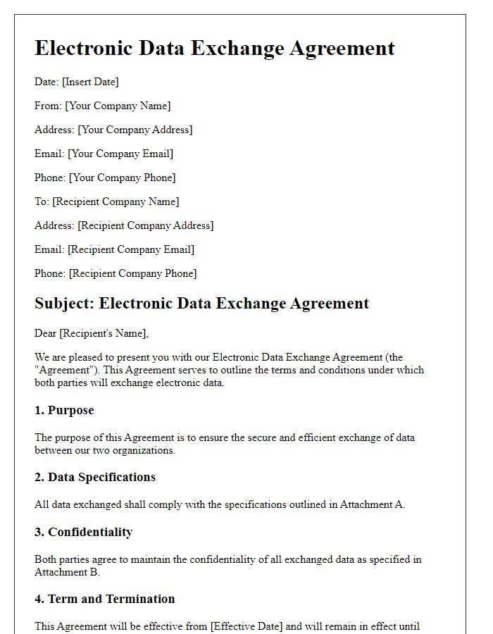 Letter template of Electronic Data Exchange Agreement