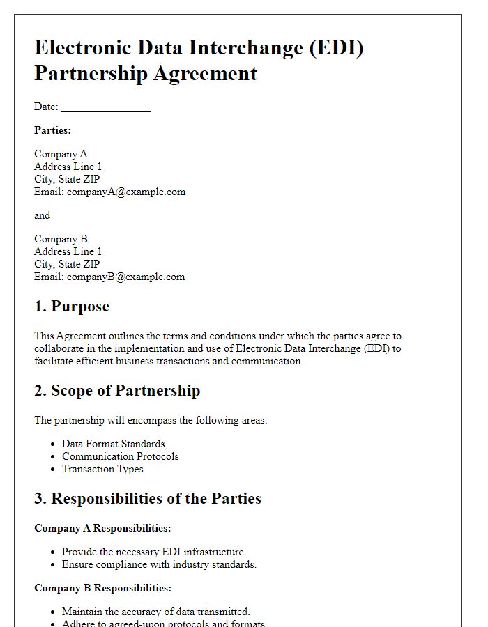 Letter template of Electronic Data Interchange (EDI) Partnership Agreement