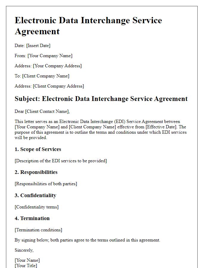 Letter template of Electronic Data Interchange Service Agreement