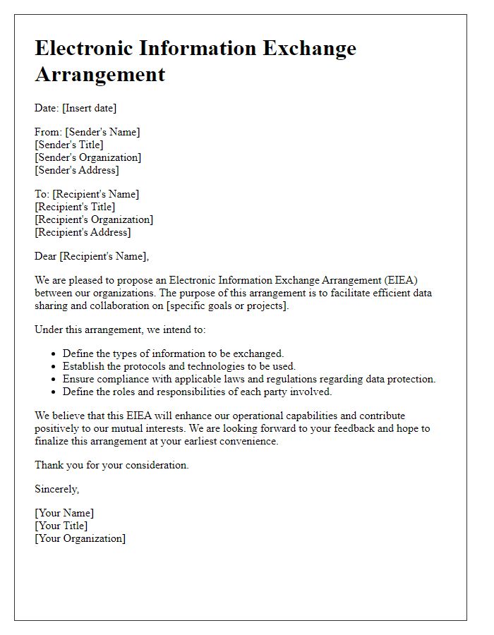 Letter template of Electronic Information Exchange Arrangement