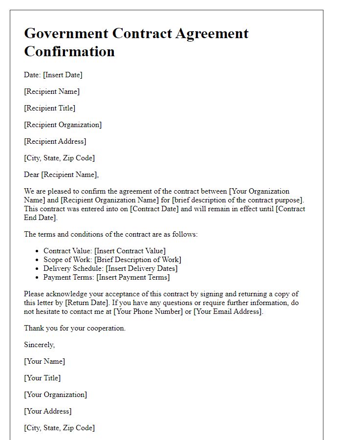 Letter template of Government Contract Agreement Confirmation