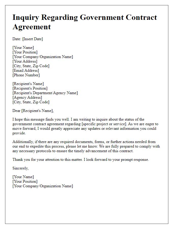 Letter template of Government Contract Agreement Inquiry