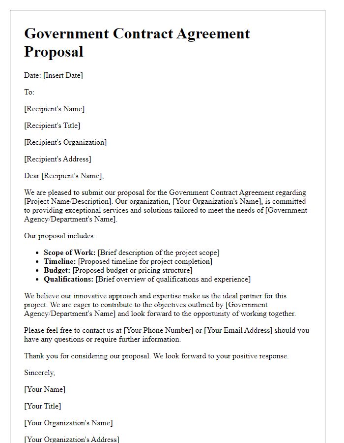 Letter template of Government Contract Agreement Proposal