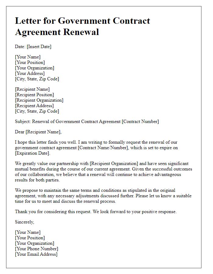 Letter template of Government Contract Agreement Renewal