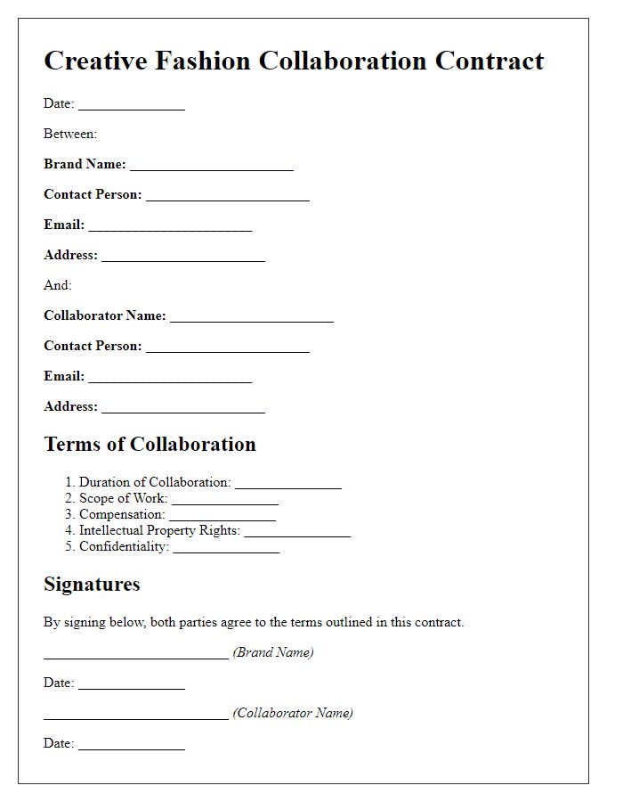 Letter template of Creative Fashion Collaboration Contract