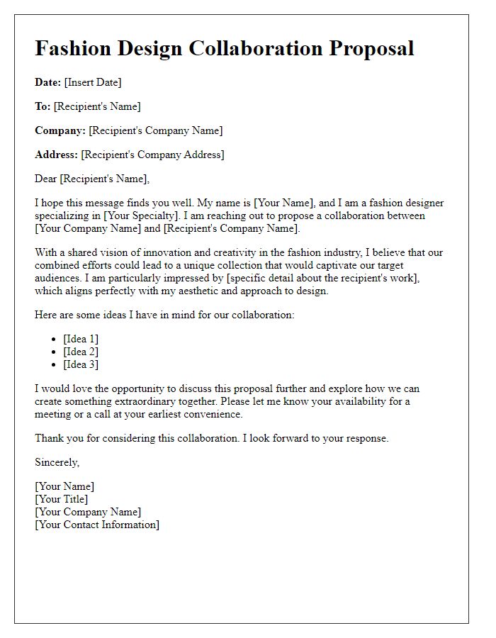 Letter template of Fashion Design Collaboration Proposal